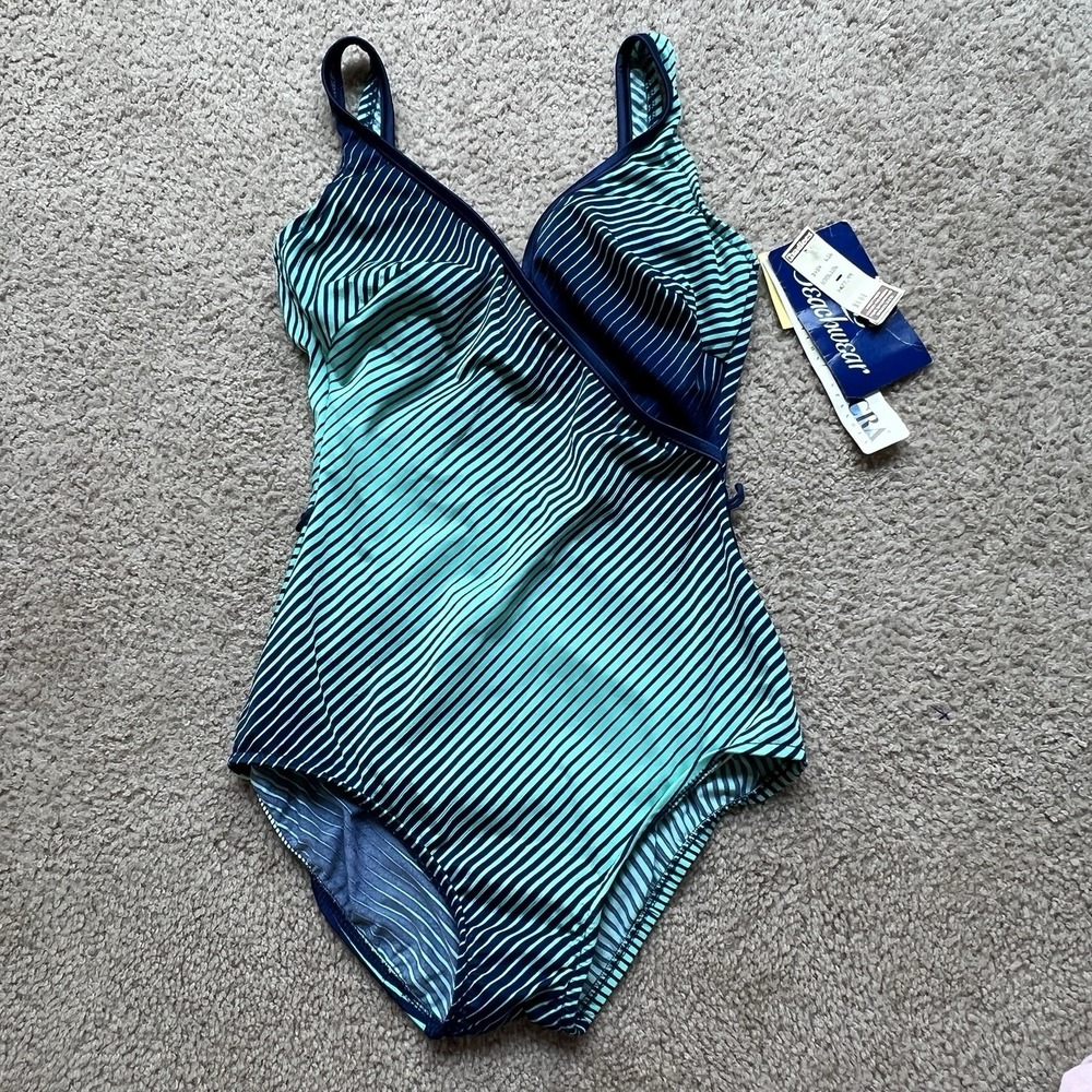 Vintage NWT Lee Beachwear Swimsuit 1970 Sz‎ 12 Striped USA Rose Marie Reid